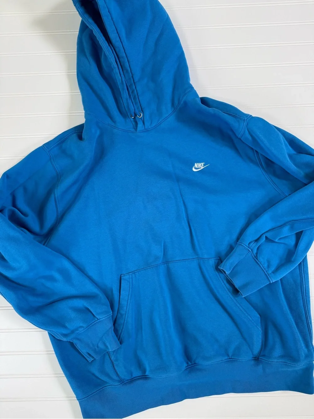 Nike Men's Blue Pullover Hoodie with White Swoosh